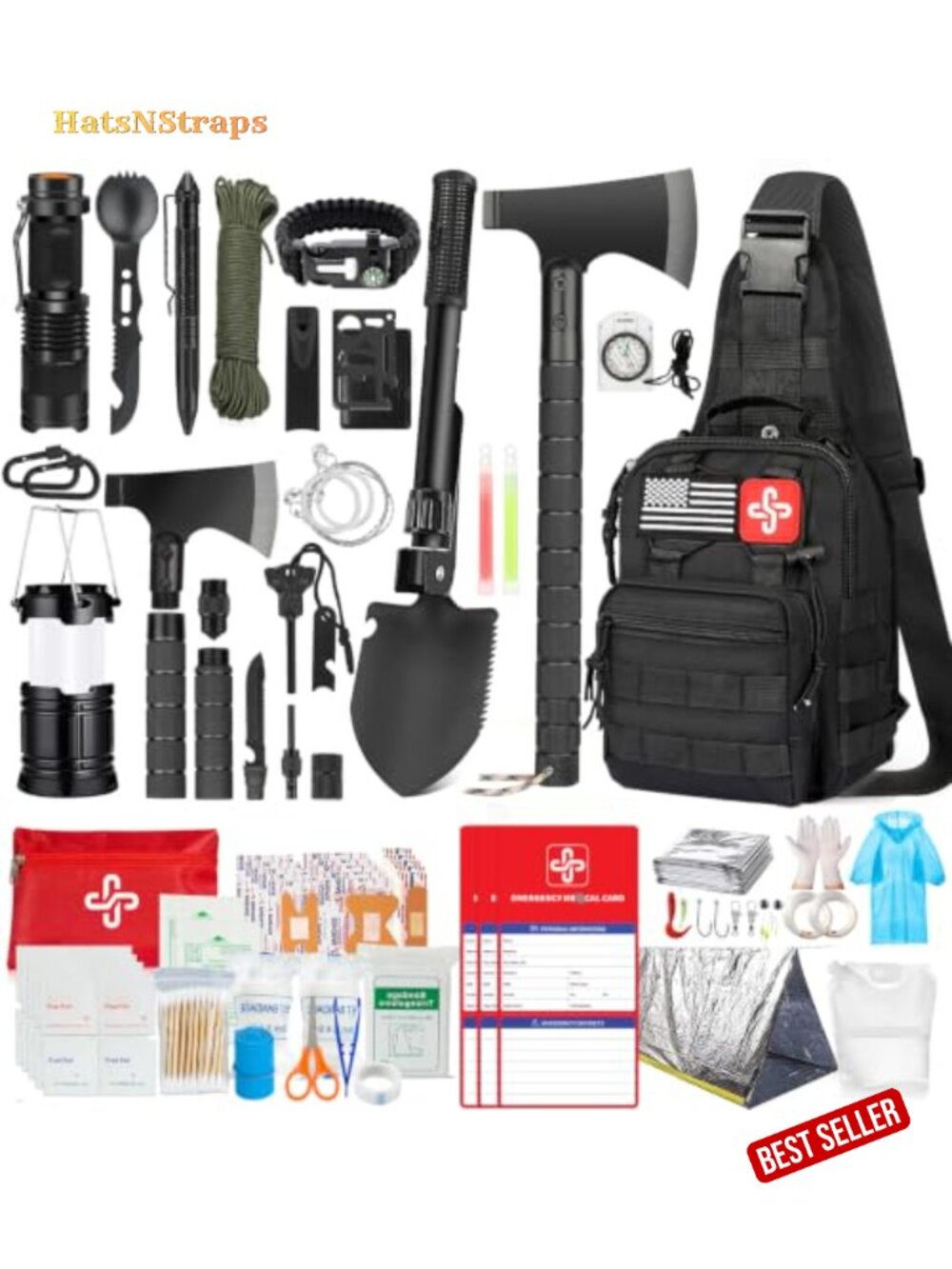 262pc Survival Kit Emergency Gear First Aid Crossbody Bag Camping Hiking